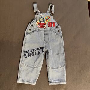 Y2K Thomas The Tank Engine Overalls Boys 2T Blue Stripe Train 2007 Embroidered